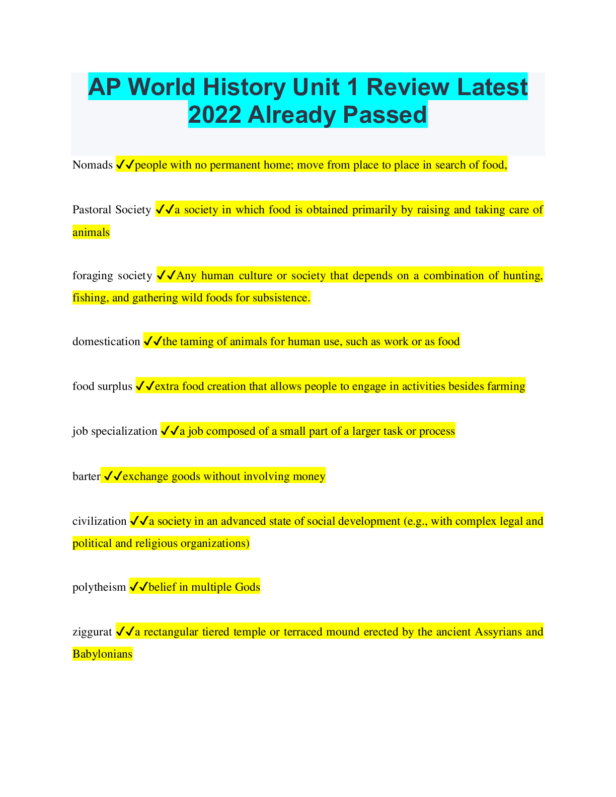 Preview of AP World History Unit 1 Review Latest 2022 Already Passed